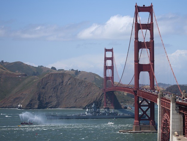 USS IOWA under Golden Gate lower-res