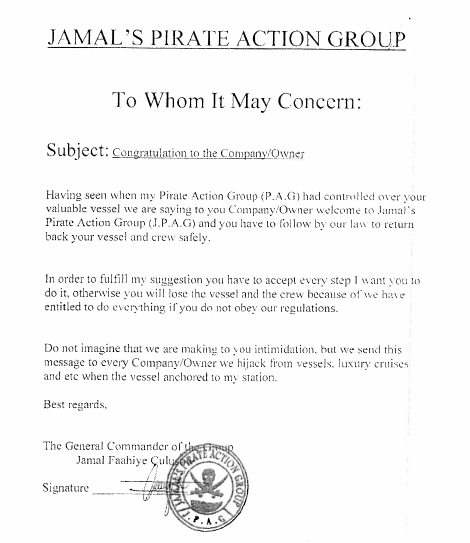 piracy letter