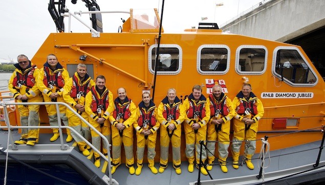Eastbourne Tamar class lifeboat the Diamond Jubilee 16-23 on the Thames as part of the Queen's Diamond Jubilee Pageant. Credit: RNLI/Nigel Millard