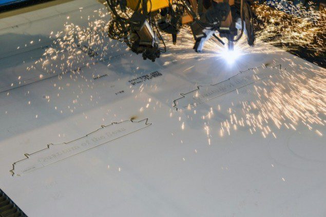It took the plasma torch in the yard's state-of-the-art laser centre merely a couple of minutes to cut a silhouette of the new ship from the steel plate. Photo: Meyer Werft