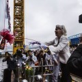 Ane Mærsk Mc-Kinney Uggla breaks a bottle against the vessels hull during the official naming ceremony. Image courtesy Maersk Line